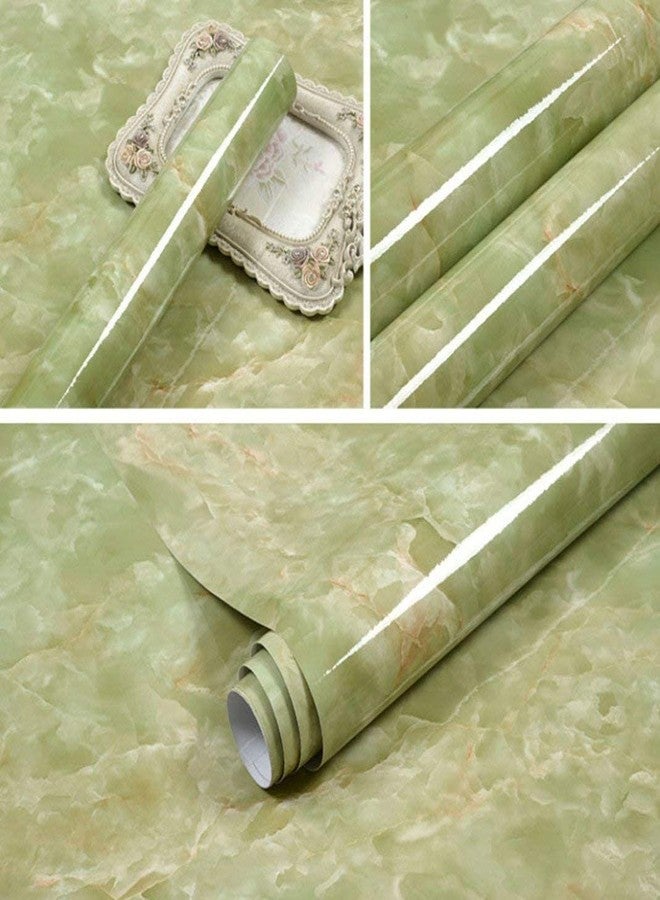 VAVSU Agate Green Marble Glossy Sticker, Vinyl Wrap Film Paper Peel-Stick Counter Top Table Wallpaper,Adhesive Wallpaper for Kitchen Countertop Cabinet Furniture Waterproof PVC Removable(60X200CM) (1) - Image 2